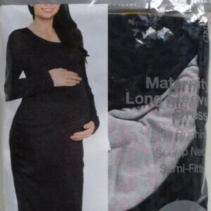 Time and Tru NWT Long Sleeve Semi-Fitted Midi Maternity Dress Black 676 679